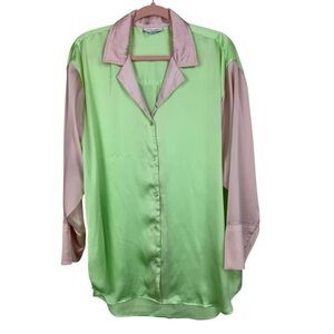🥑5/$25 Topshop Color Block Silky Satan Oversized Button Down LS top 8-10